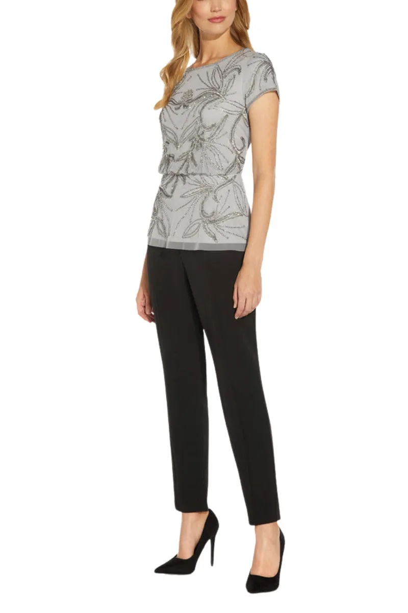 Adrianna Papell Hand-Beaded Cap Sleeve Blouson Top