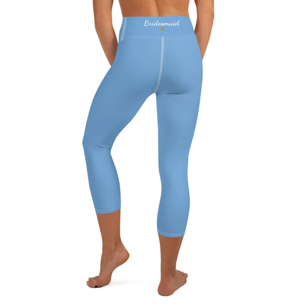 Baby Blue Bridesmaid Capri Leggings, Premium Designer Women's Yoga Capris-Made in USA