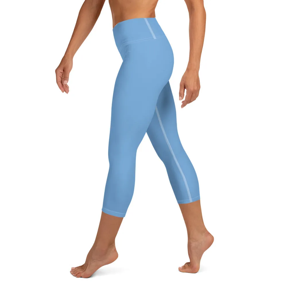 Baby Blue Bridesmaid Capri Leggings, Premium Designer Women's Yoga Capris-Made in USA