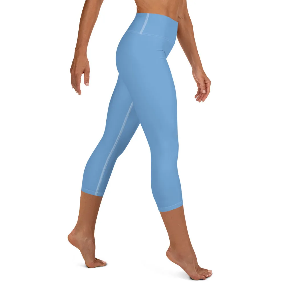 Baby Blue Bridesmaid Capri Leggings, Premium Designer Women's Yoga Capris-Made in USA