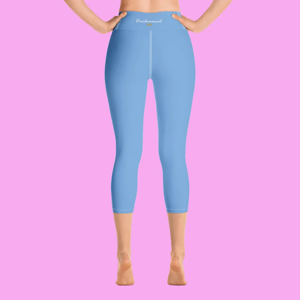 Baby Blue Bridesmaid Capri Leggings, Premium Designer Women's Yoga Capris-Made in USA