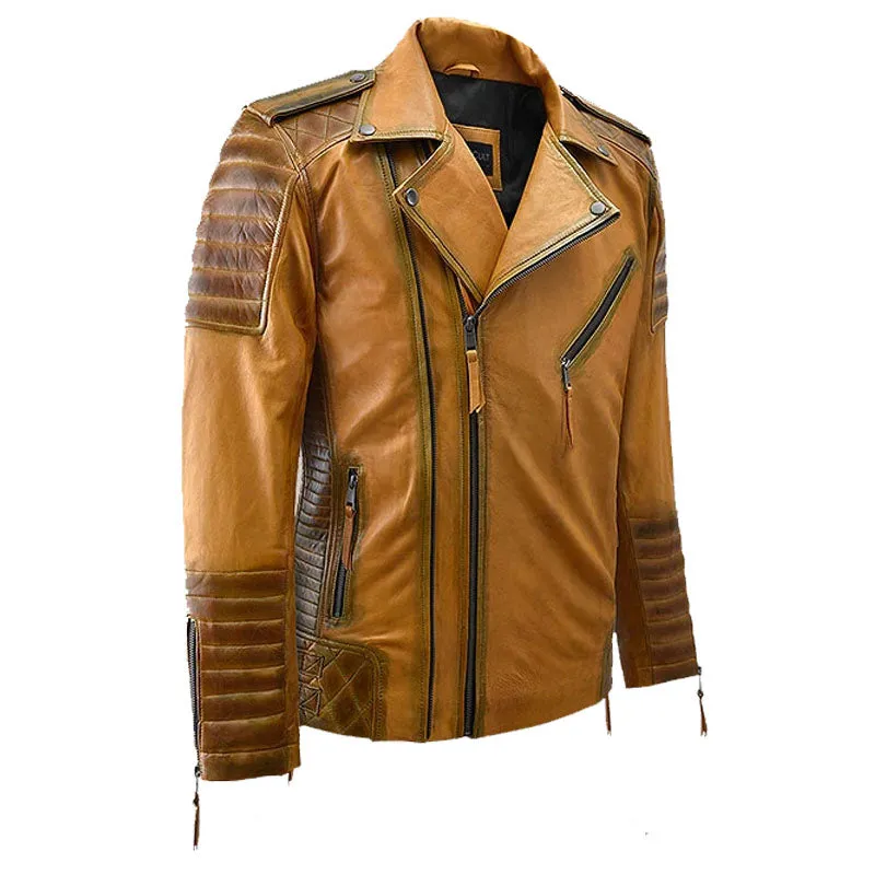 Best Style Fashion Biker Boys Charles Burnt Mustard Leather Jacket