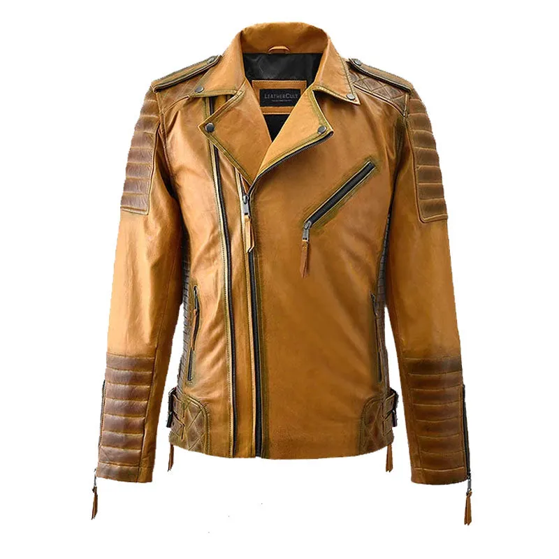 Best Style Fashion Biker Boys Charles Burnt Mustard Leather Jacket