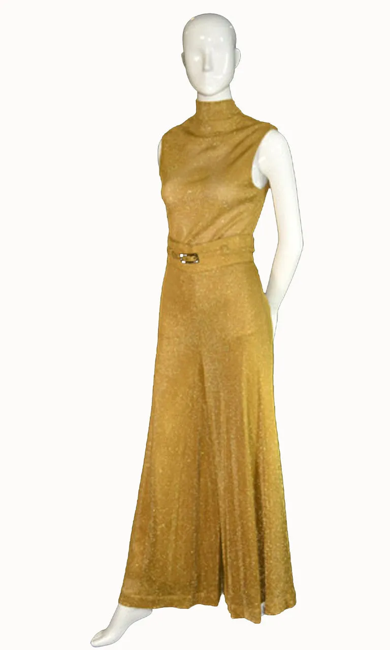 Beverly Page Gold Metallic Knit Vintage Palazzo Pants and Top Ensemble SOLD