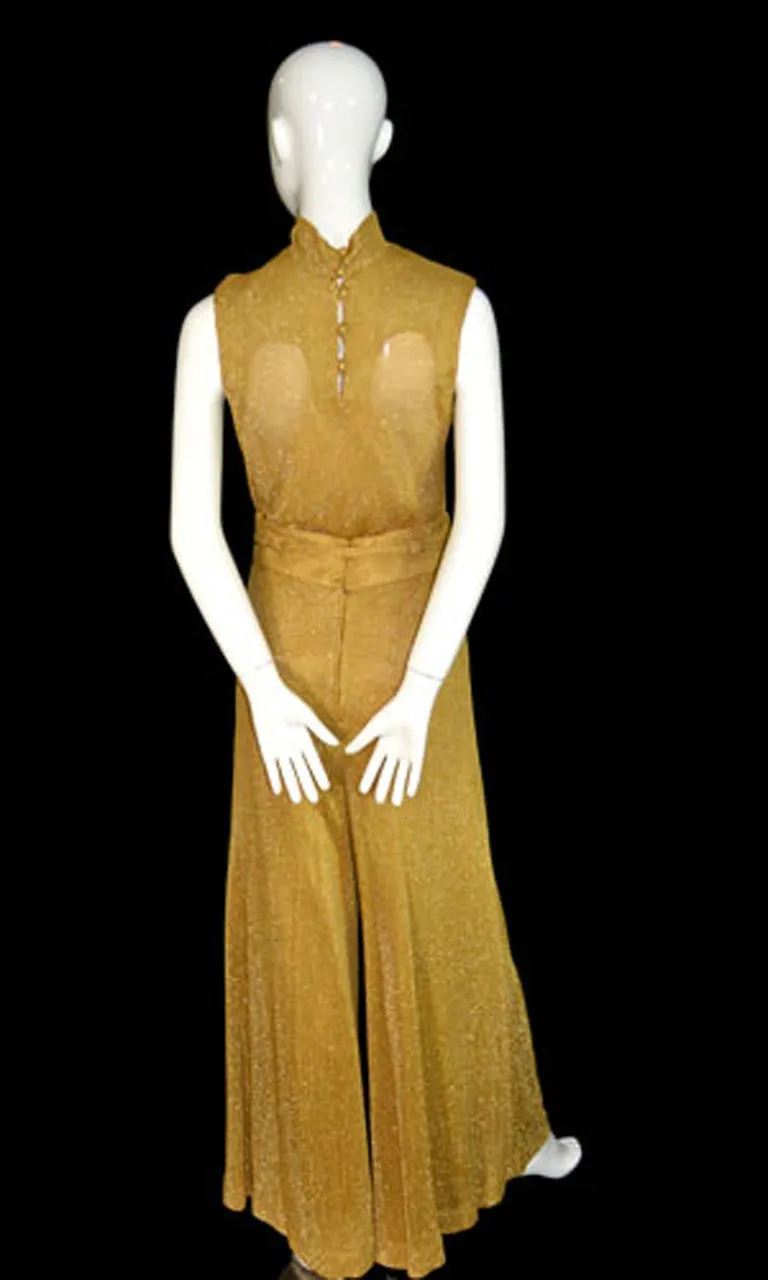 Beverly Page Gold Metallic Knit Vintage Palazzo Pants and Top Ensemble SOLD