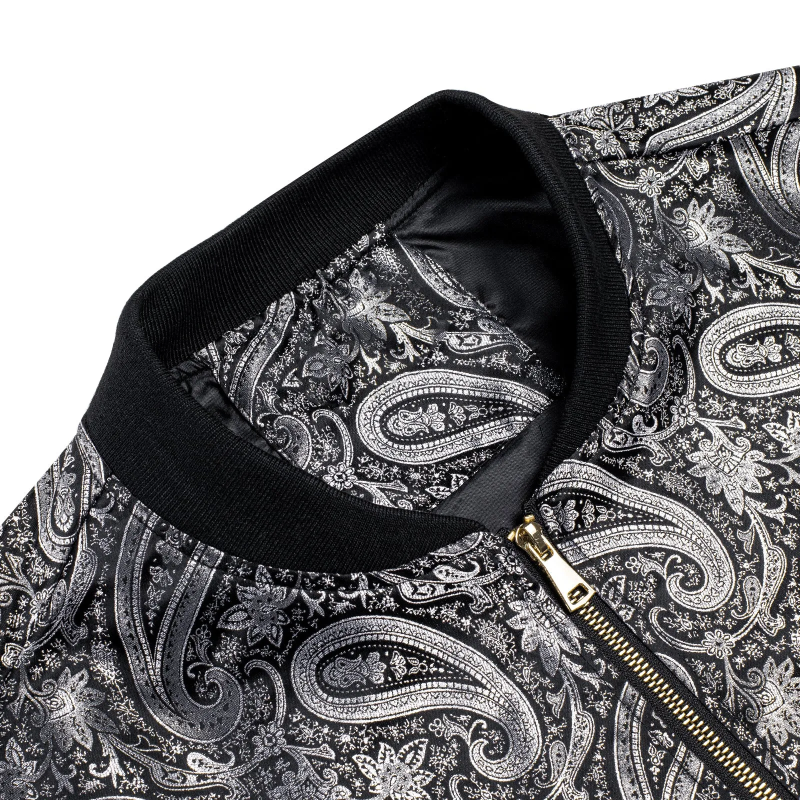 Black Grey Paisley Men's Zipper Thin Woven Jacket