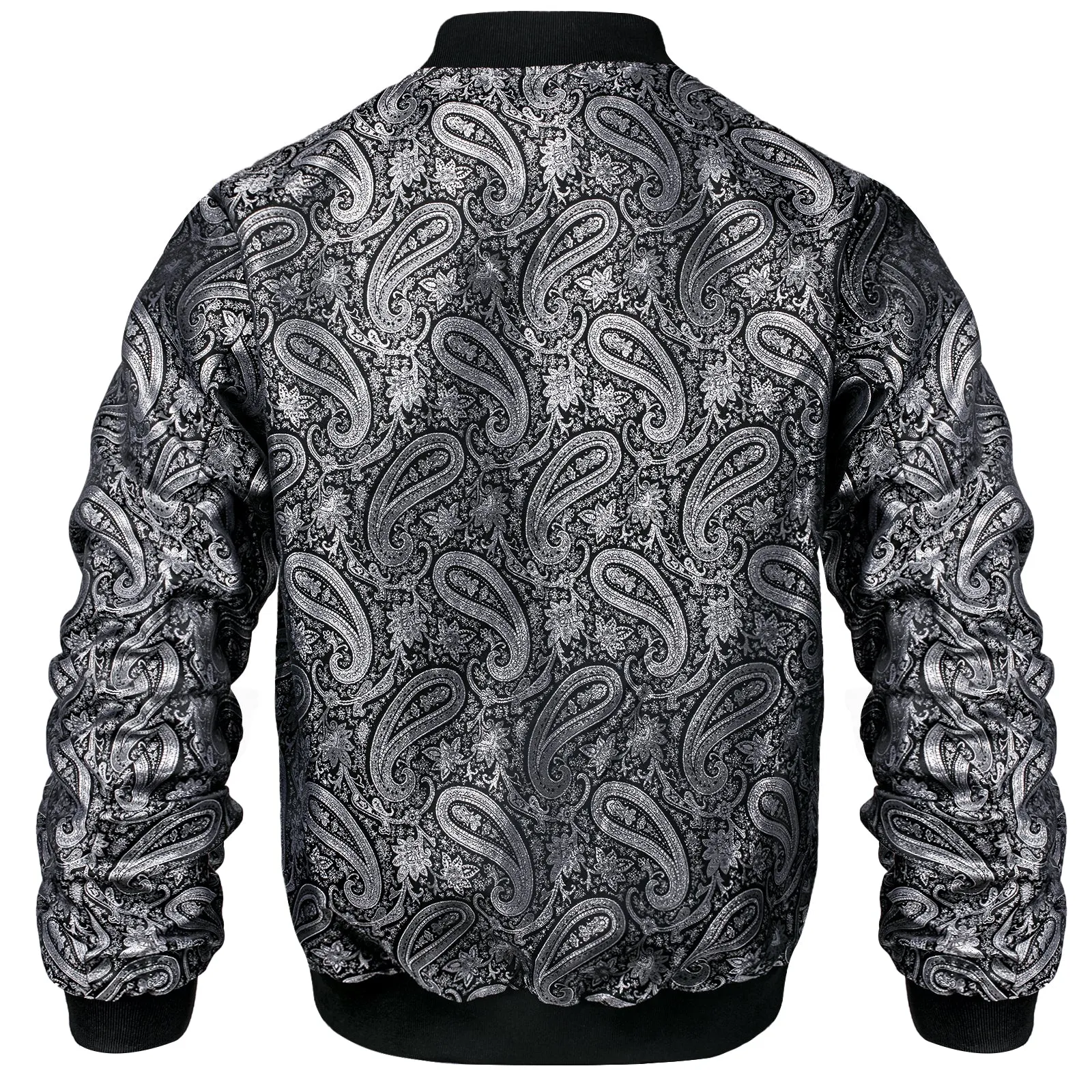 Black Grey Paisley Men's Zipper Thin Woven Jacket