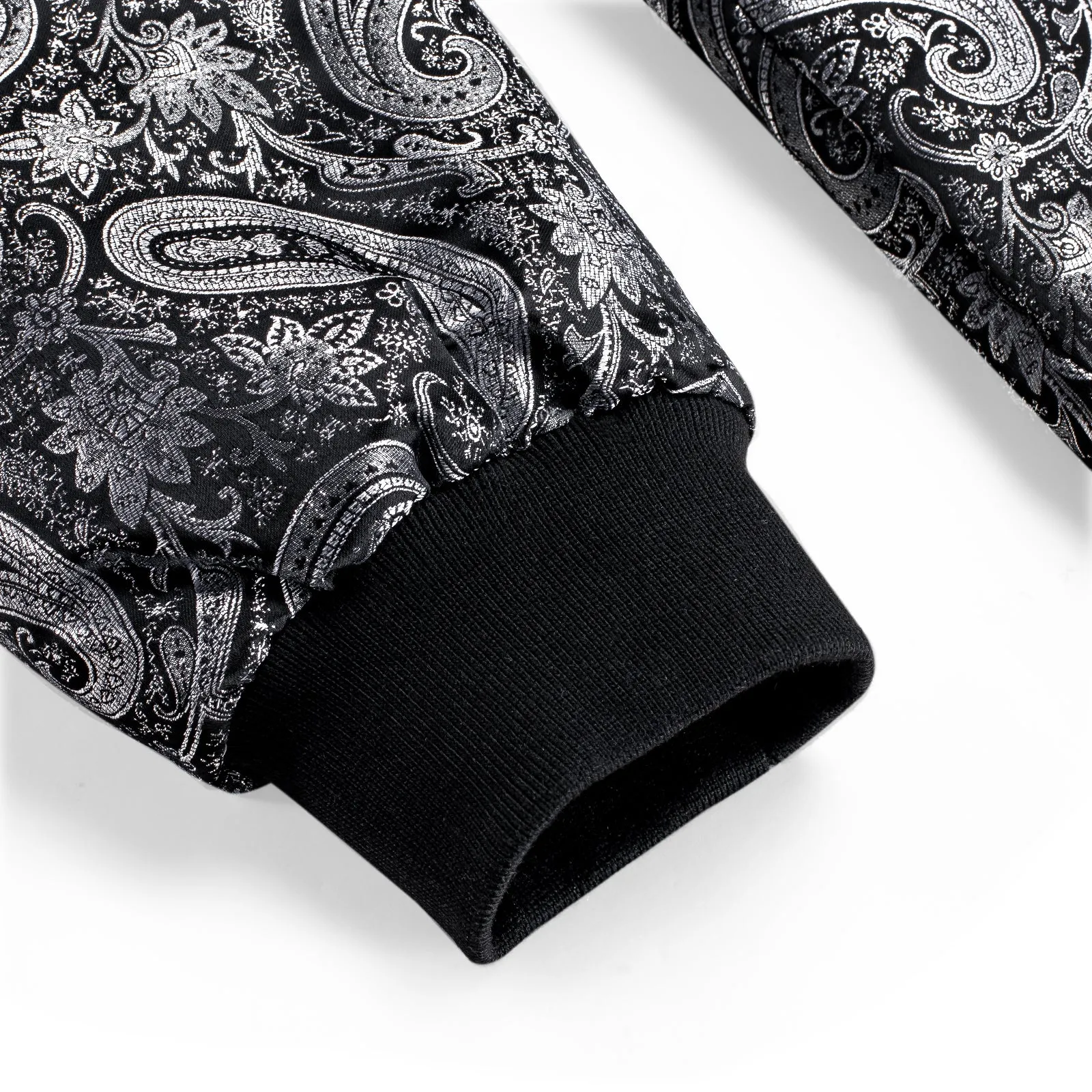 Black Grey Paisley Men's Zipper Thin Woven Jacket