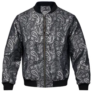 Black Grey Paisley Men's Zipper Thin Woven Jacket