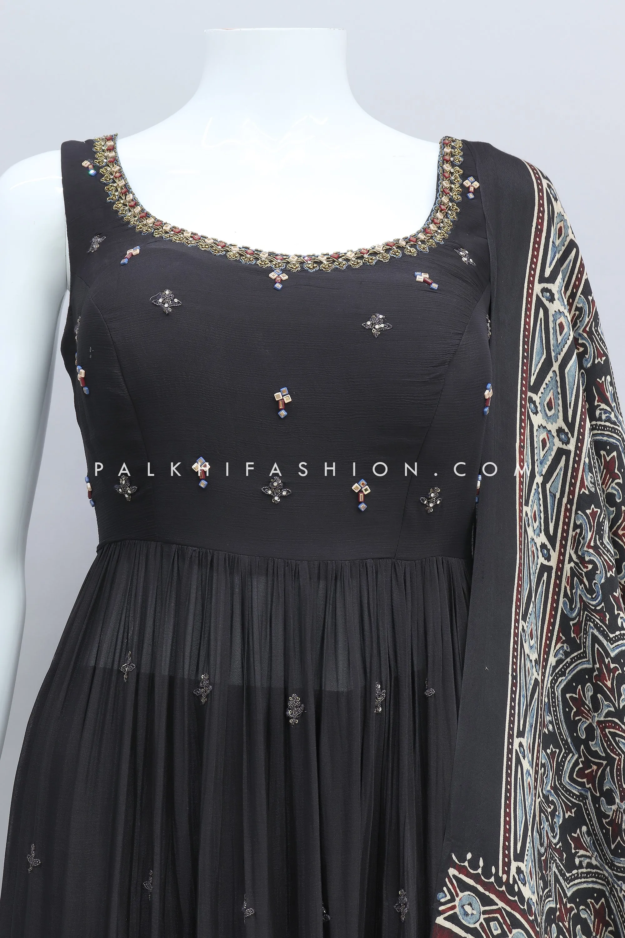 Black Naira Cut Palazzo with a Pure Ajrakh Dupatta