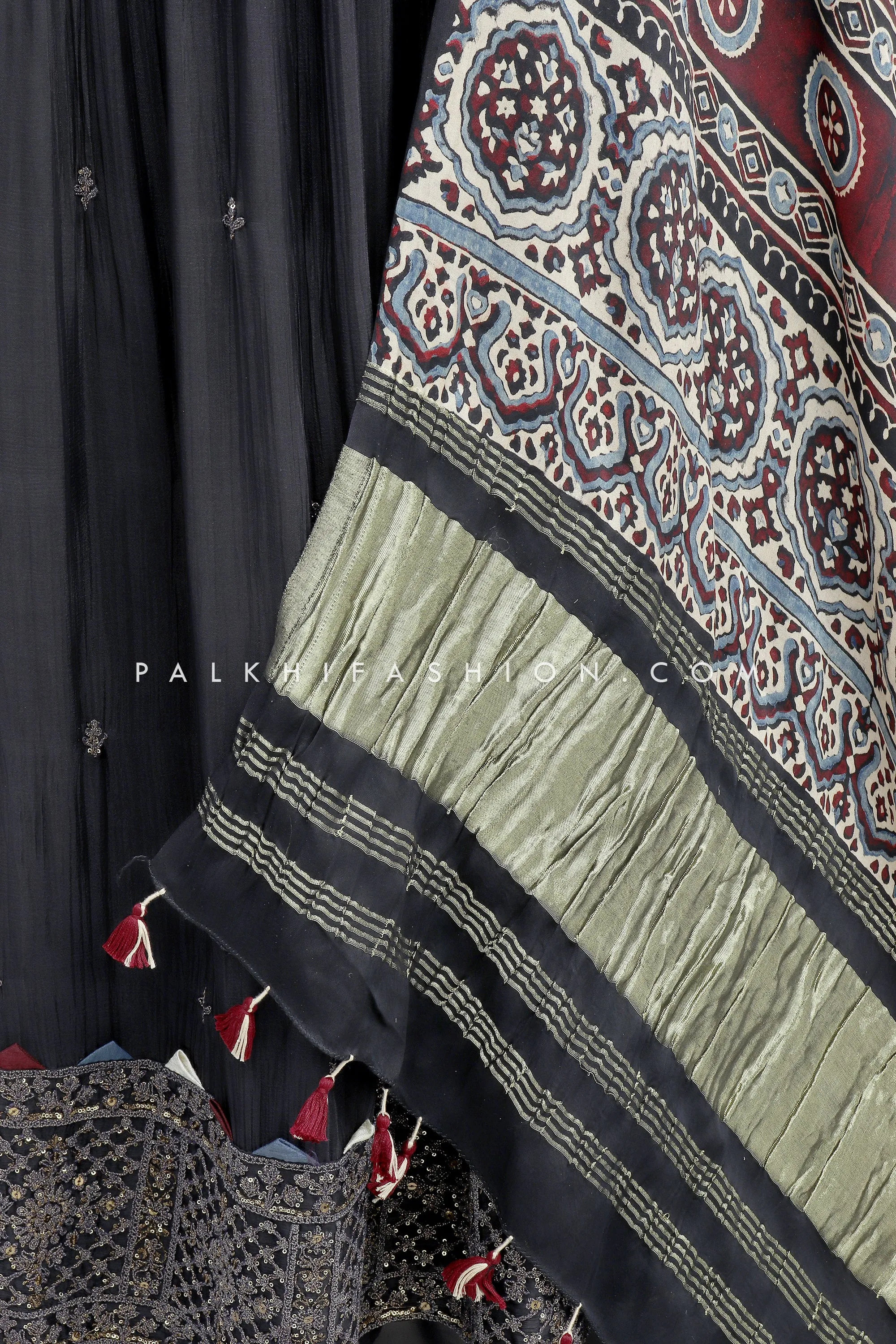 Black Naira Cut Palazzo with a Pure Ajrakh Dupatta