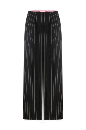 BLACK PALAZZO PINSTRIPE PANTS