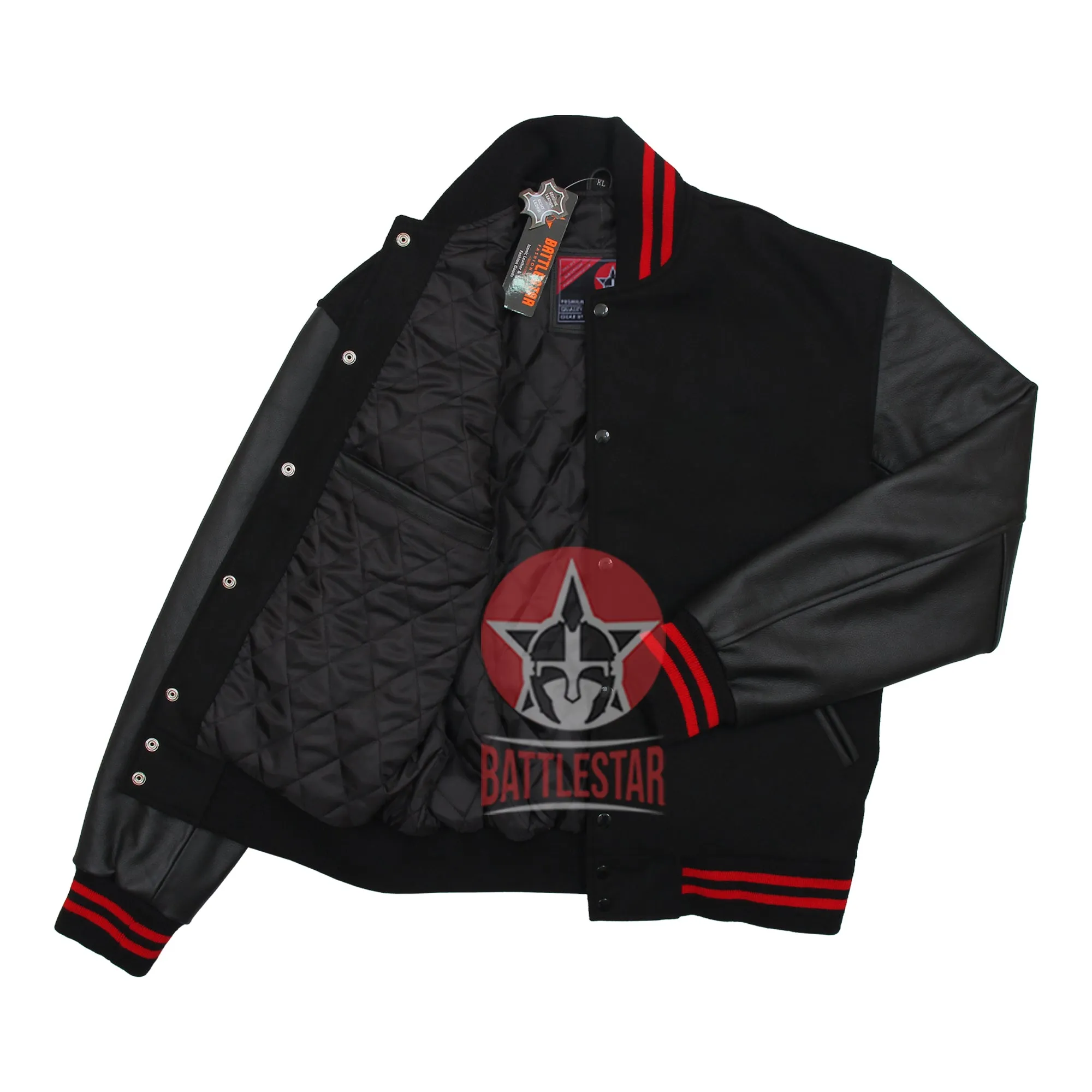 Black Wool Black Leather Varsity Baseball Classic Jacket