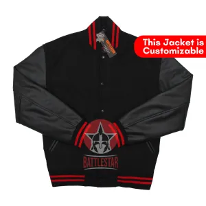 Black Wool Black Leather Varsity Baseball Classic Jacket