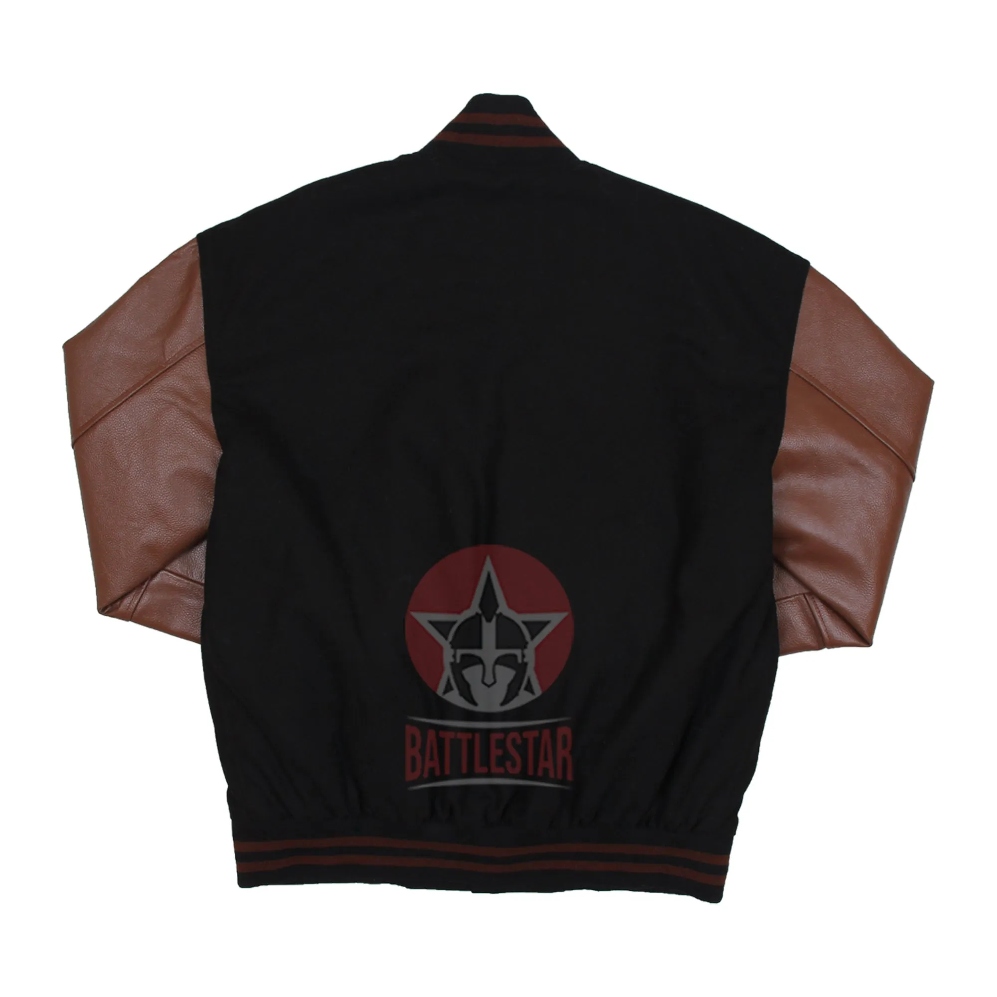 Black Wool Brown Leather Sleeves Varsity Baseball Bomber Jacket