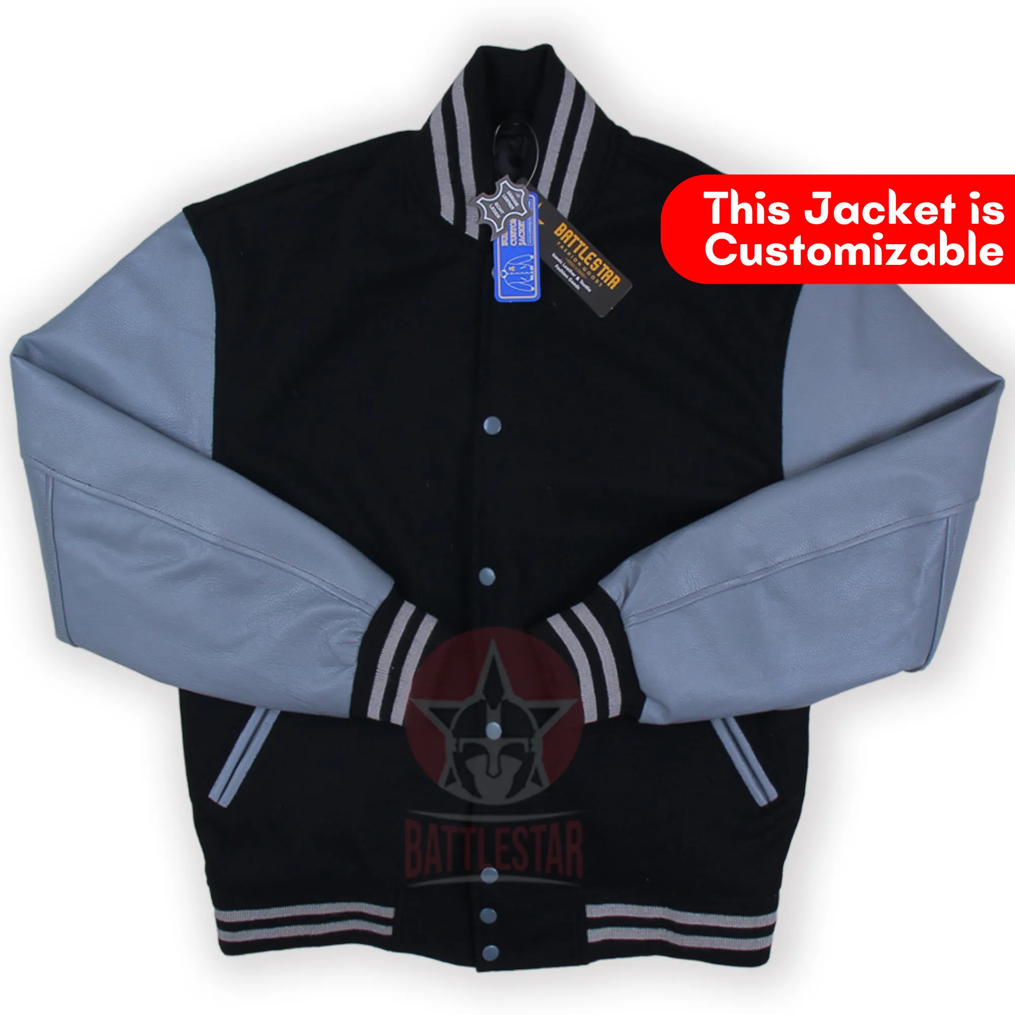 Black Wool Grey Leather Sleeves Varsity Baseball Jacket