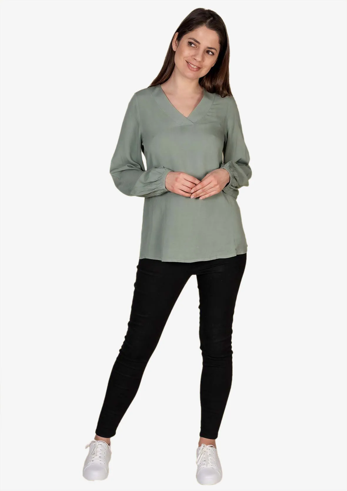 Blouson Sleeve V-Neck Top