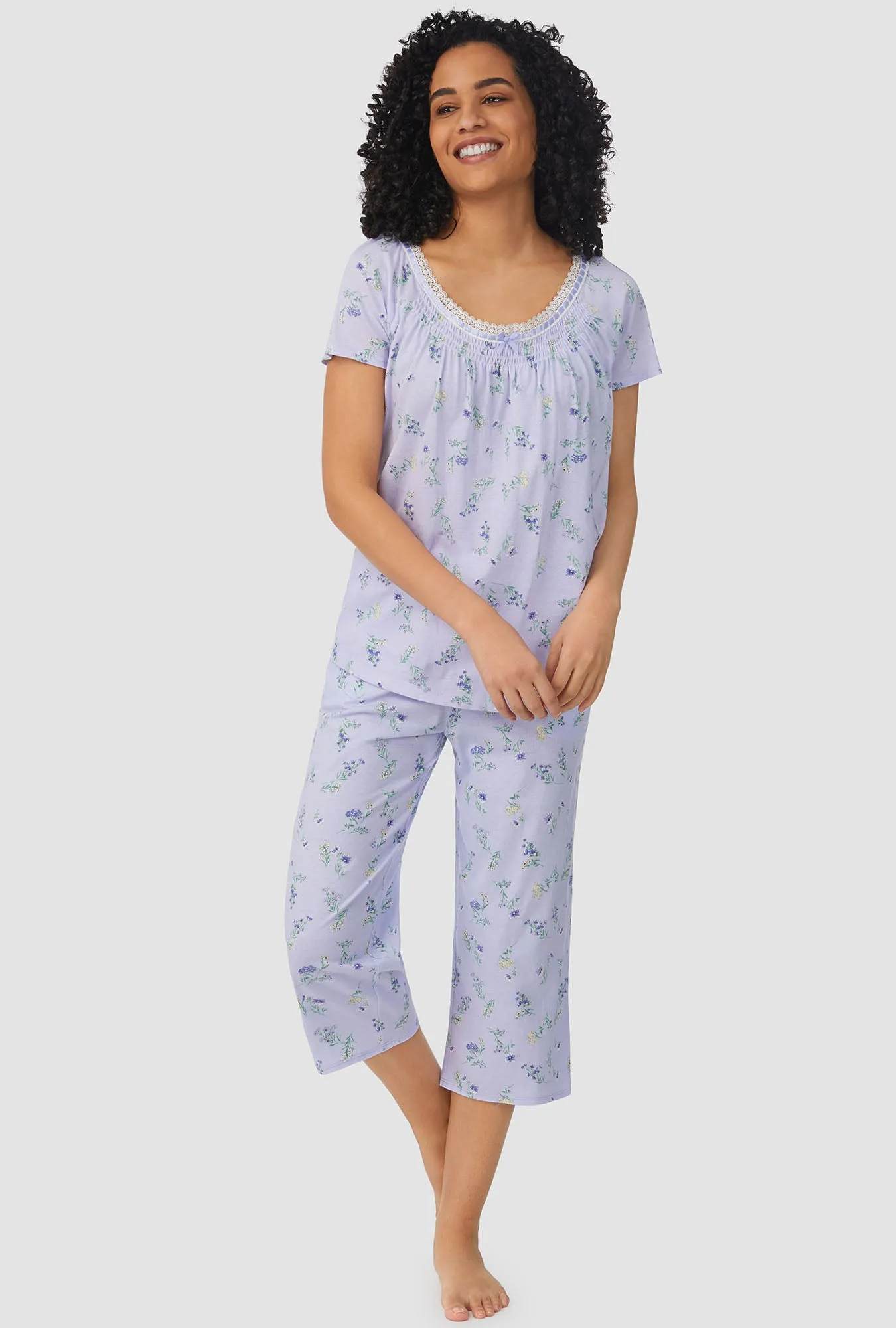 Blue Garden Floral Cap Sleeve Capri PJ Set