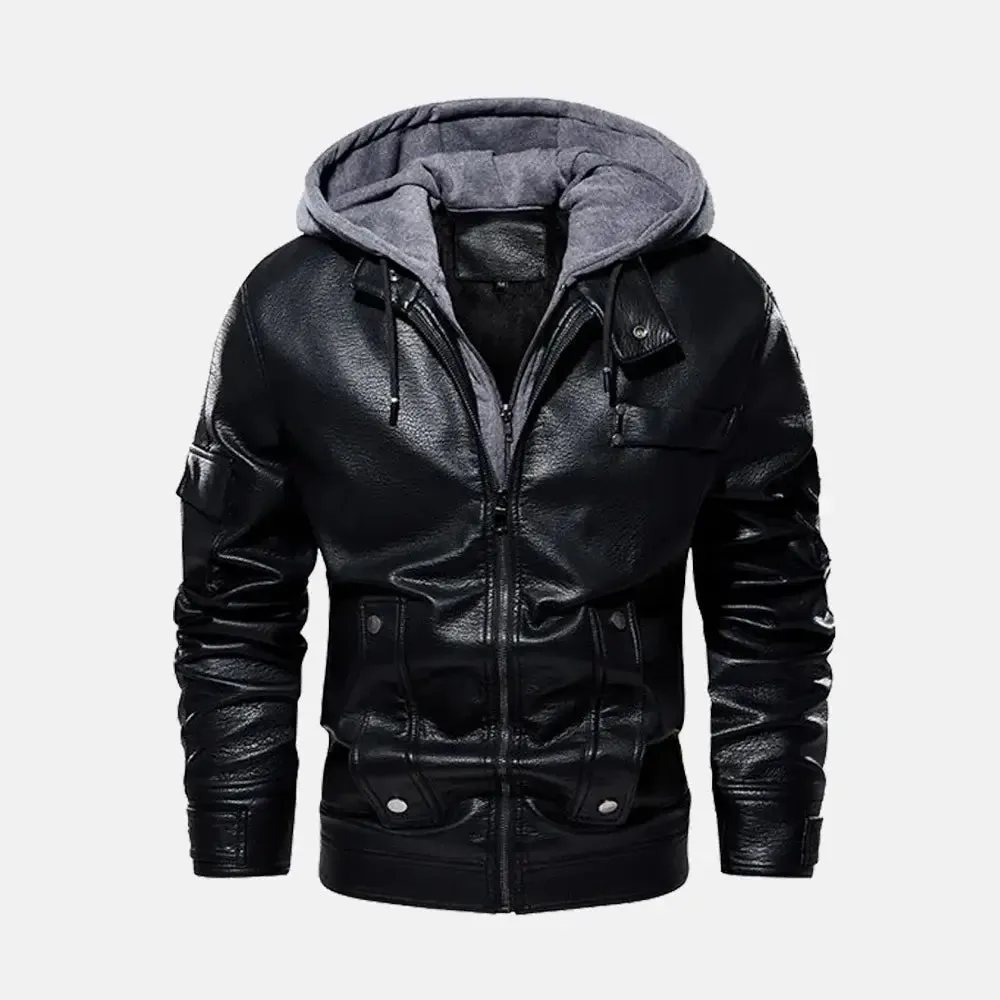 Bravado Mens Leather Jacket with Hood