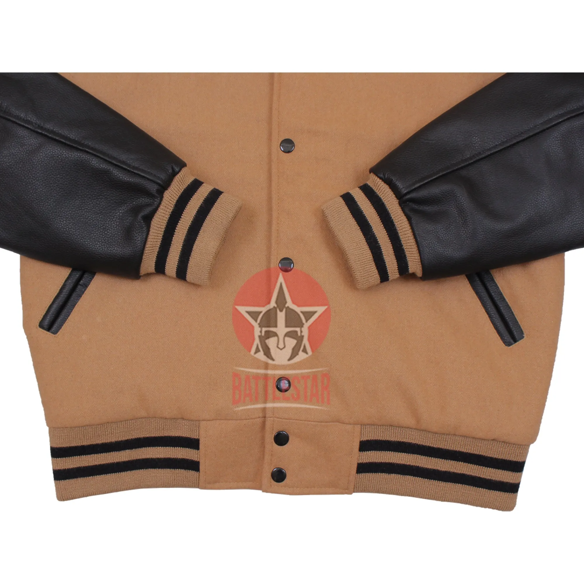 Brown & Black Hooded Baseball Letterman Bomber Varsity Jacket