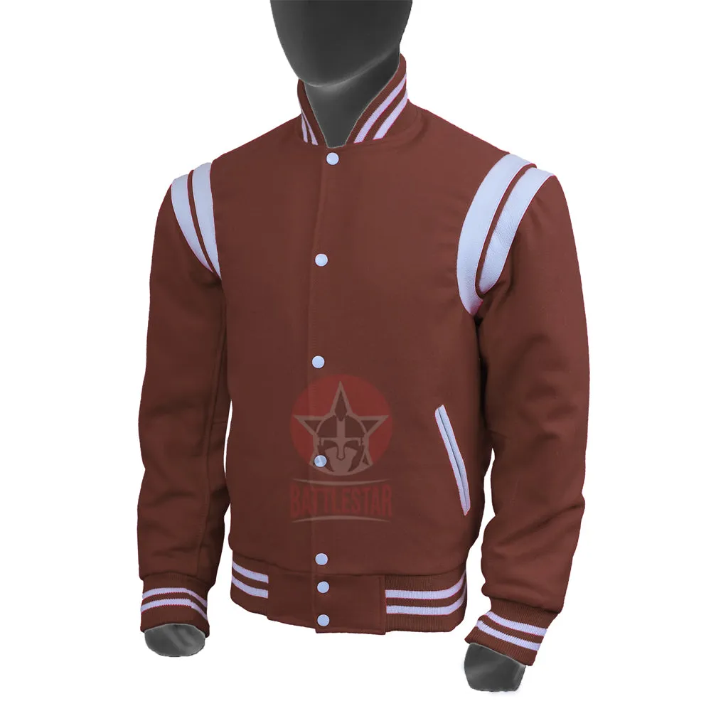 Brown Wool Varsity Jacket White Stripes