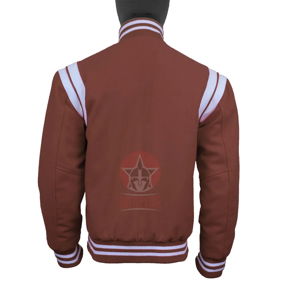 Brown Wool Varsity Jacket White Stripes