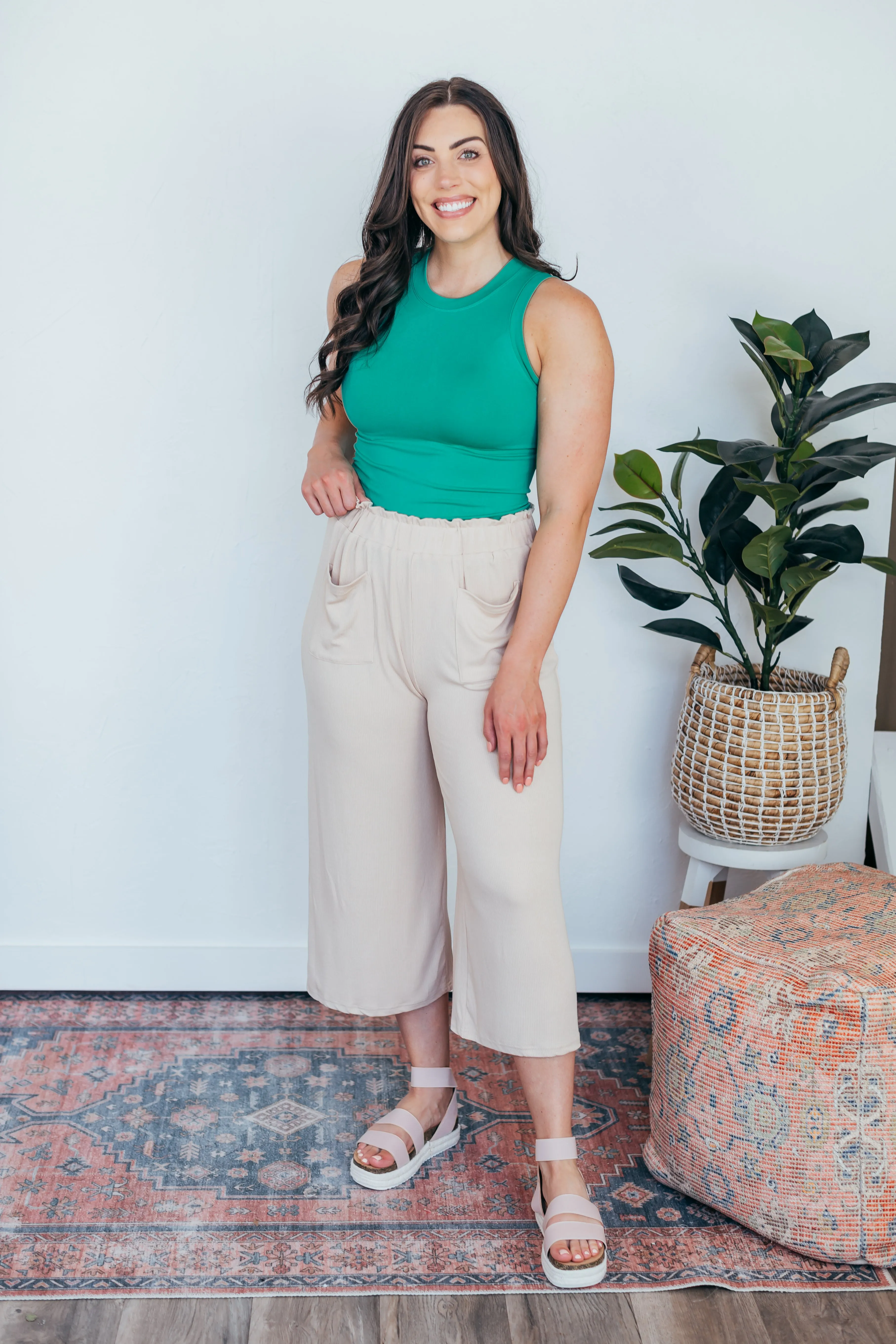 Camille Ribbed Flare Capri Pants