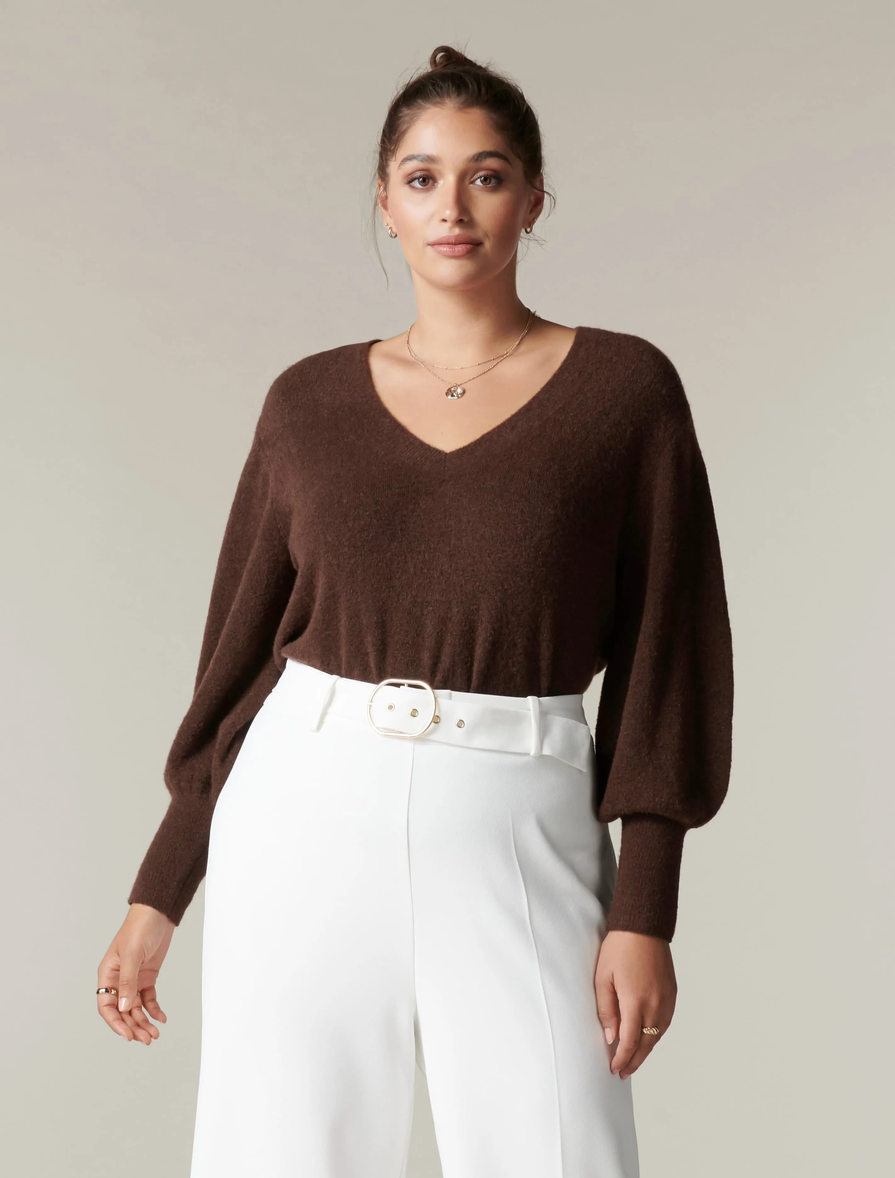 Carly Curve V-Neck Blouson Jumper