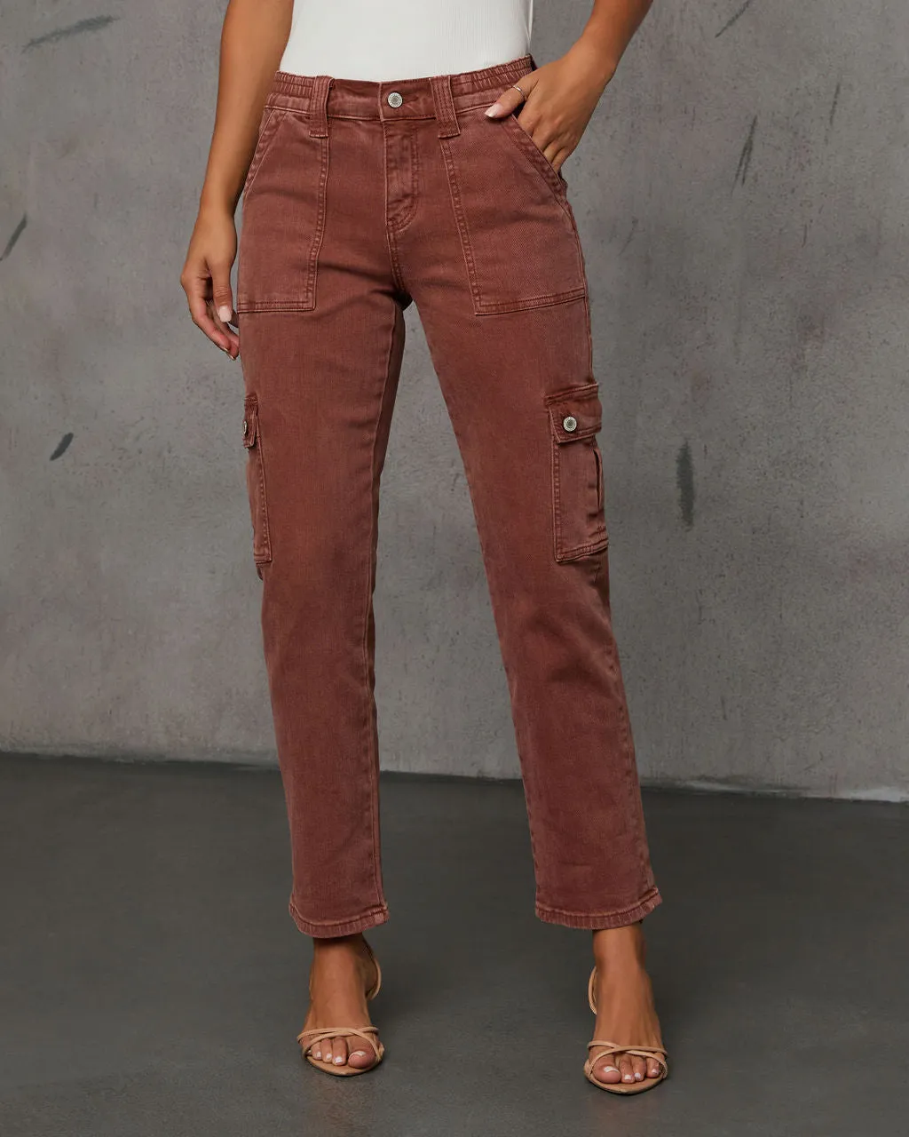 Cerise Straight High Rise Cargo Pocket Pants