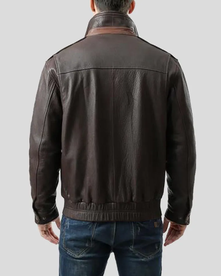 Chek Brown Bomber Leather Jacket