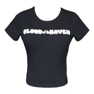 Cloud Haven Baby Tee | Organic Cotton Rainbow Crop Top Black