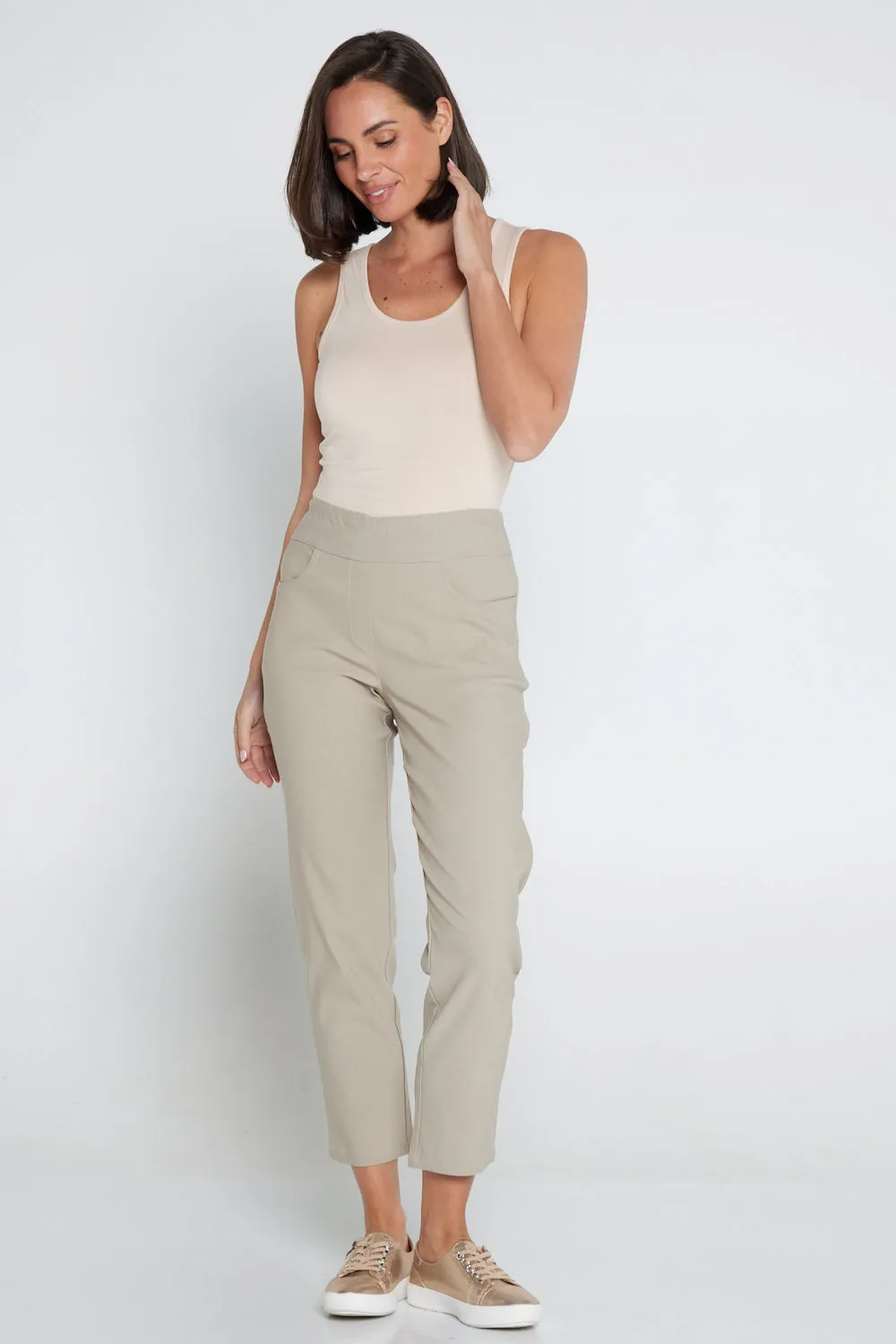 Dana Bengaline Capri Pants - Beige