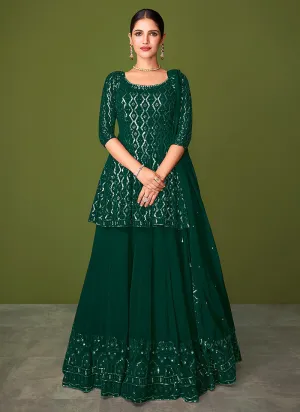 Dark Green Sequence Embroidered Lehenga Kurti Suit