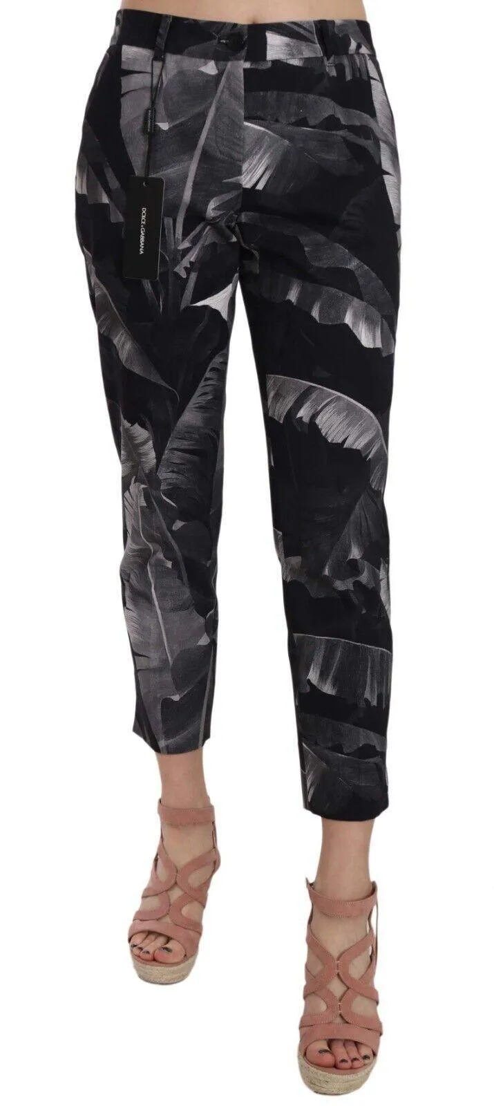 Dolce & Gabbana Black Banana Leaf Print Skinny Capri Pants