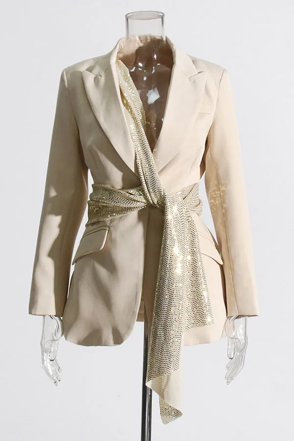 Elegant Glitter Knot Front Blazer