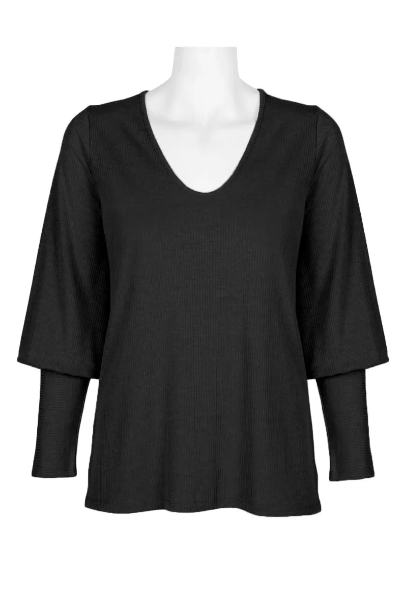 Ellen Tracy Scoop Neck Blouson Long Sleeve Solid Knit Jersey Top