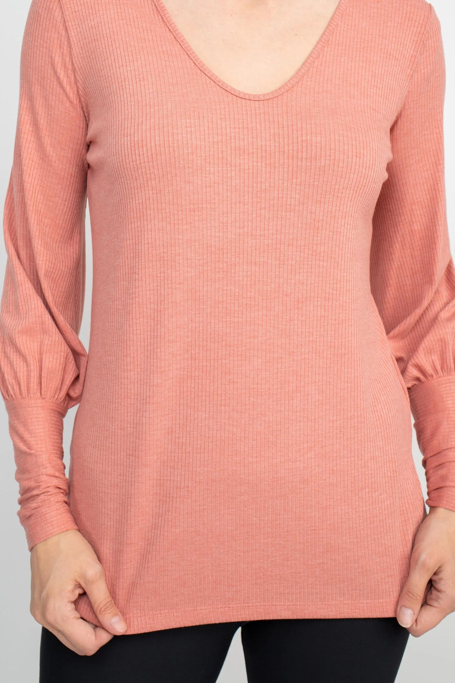 Ellen Tracy Scoop Neck Blouson Long Sleeve Solid Knit Jersey Top