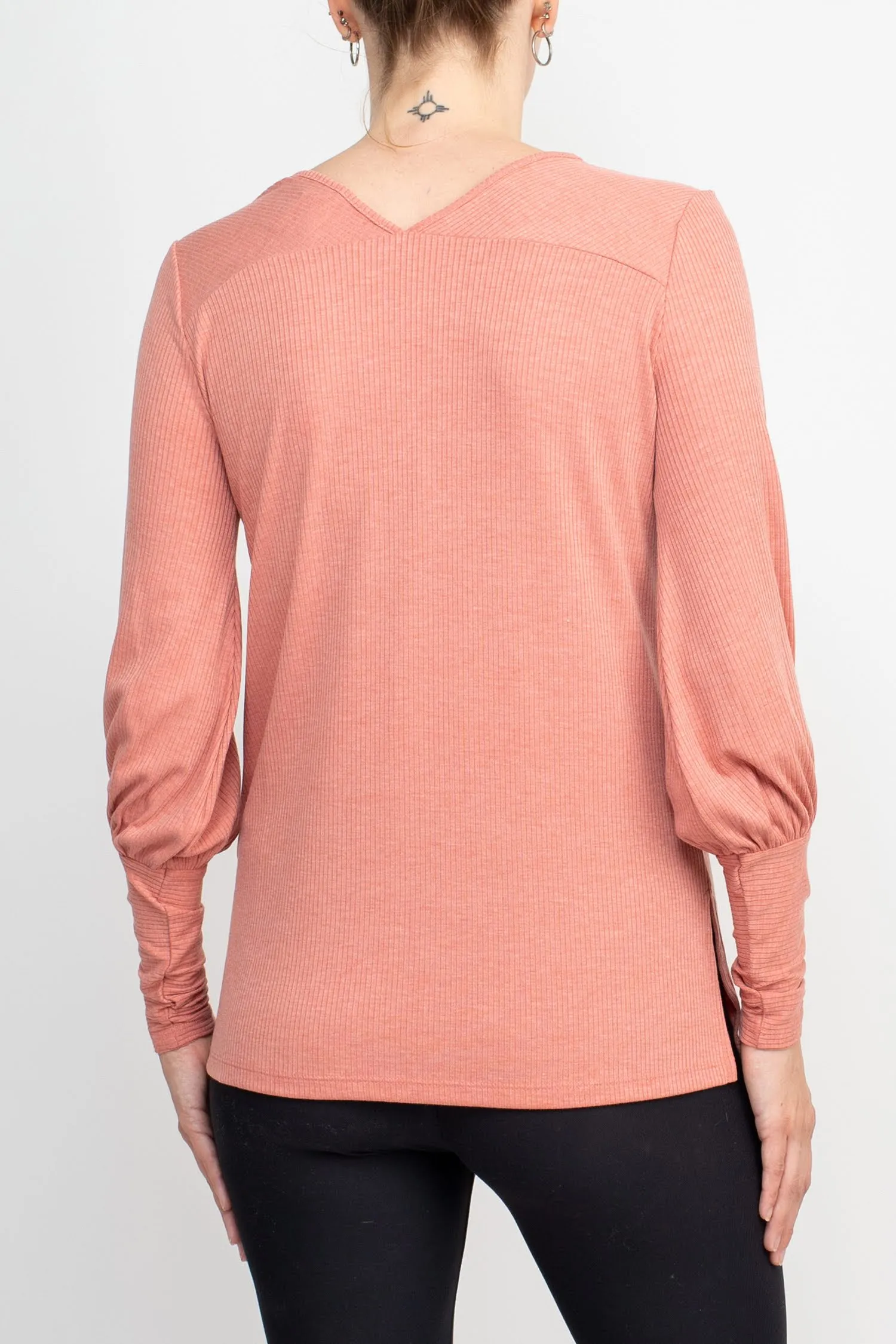 Ellen Tracy Scoop Neck Blouson Long Sleeve Solid Knit Jersey Top