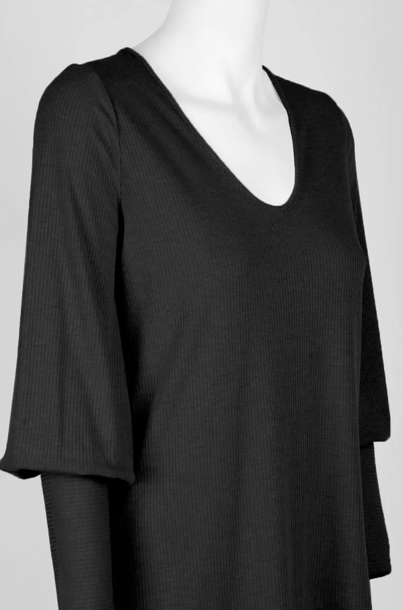 Ellen Tracy Scoop Neck Blouson Long Sleeve Solid Knit Jersey Top