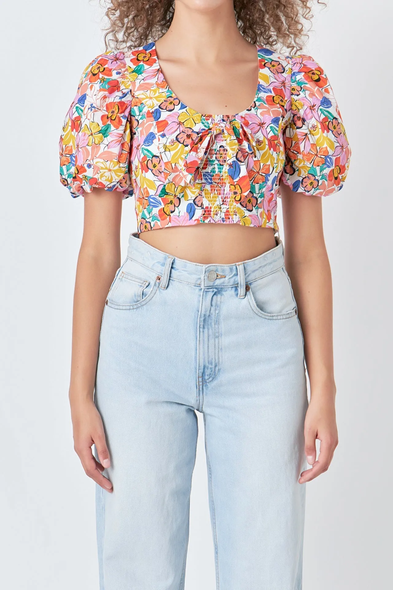 Endless Rose - Cotton Floral Print Puff Sleeve Top