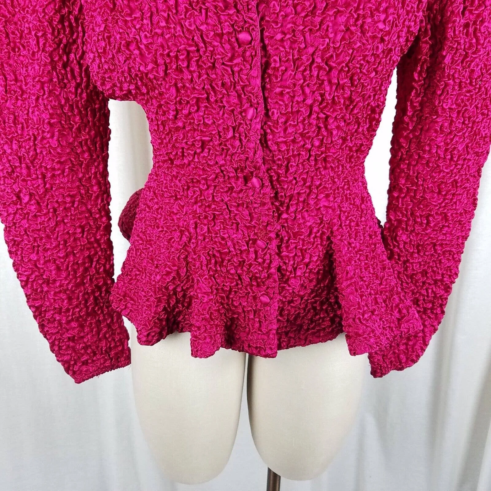 Farinae Collections Crinkle Fabric Peplum Blazer Jacket Womens 12 Vintage Formal