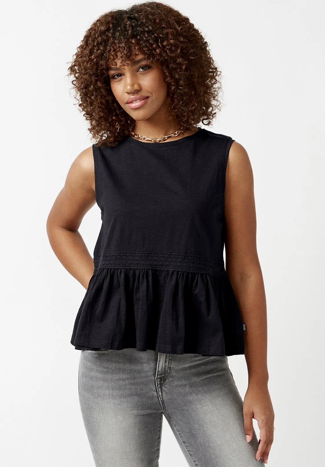 Farren Women’s Peplum Tank Top in Black - KT0029S