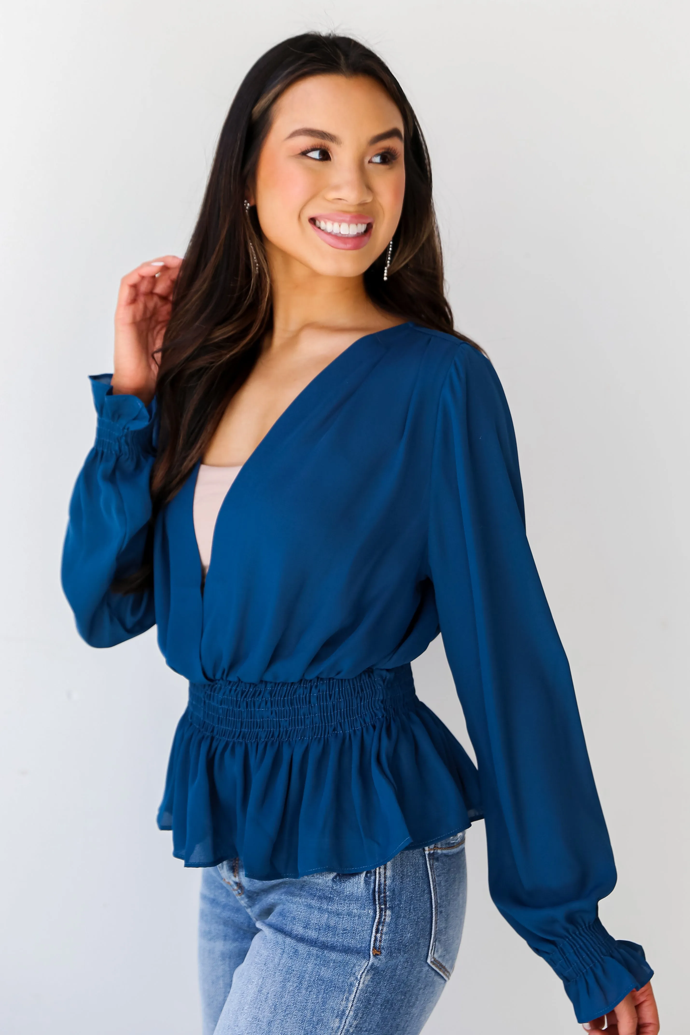 FINAL SALE - Gorgeous Mood Teal Peplum Blouse - DU DEAL