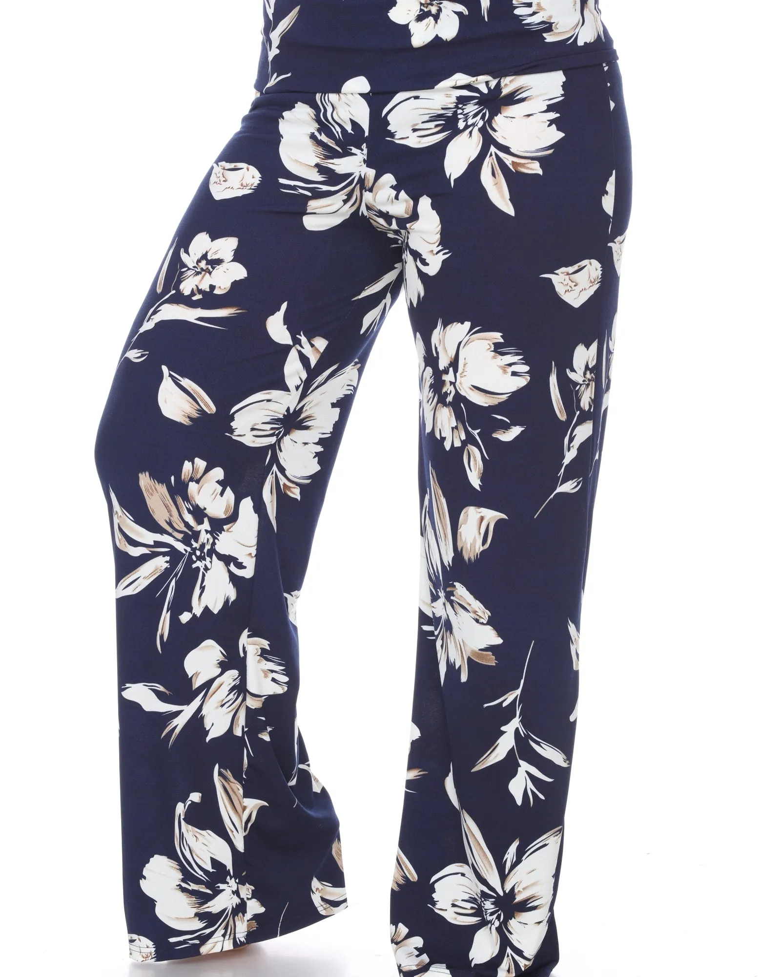 Flower Print  Palazzo Pants | Navy