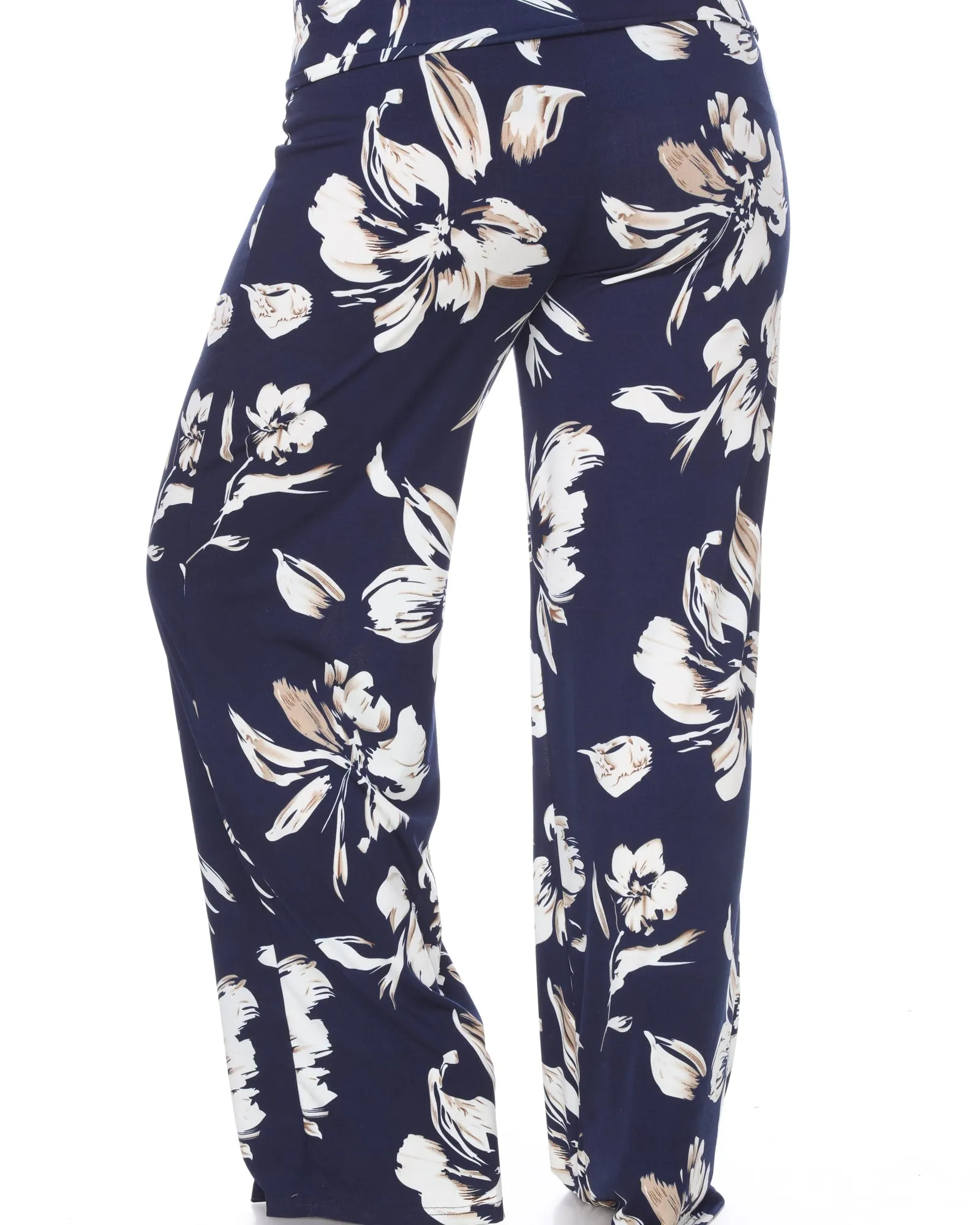 Flower Print  Palazzo Pants | Navy