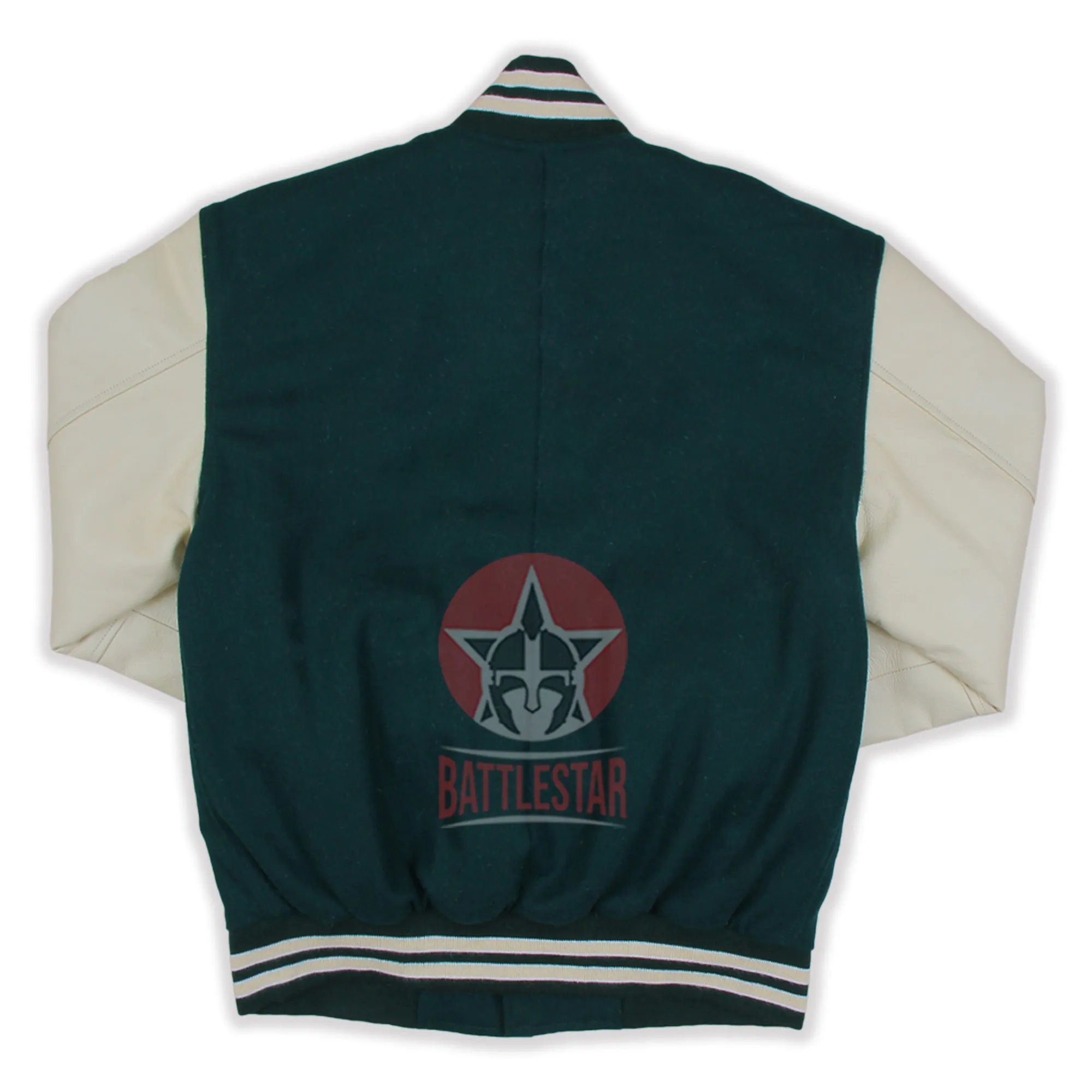 Forest Green Wool and Cream Leather Sleeves Varsity Jacket