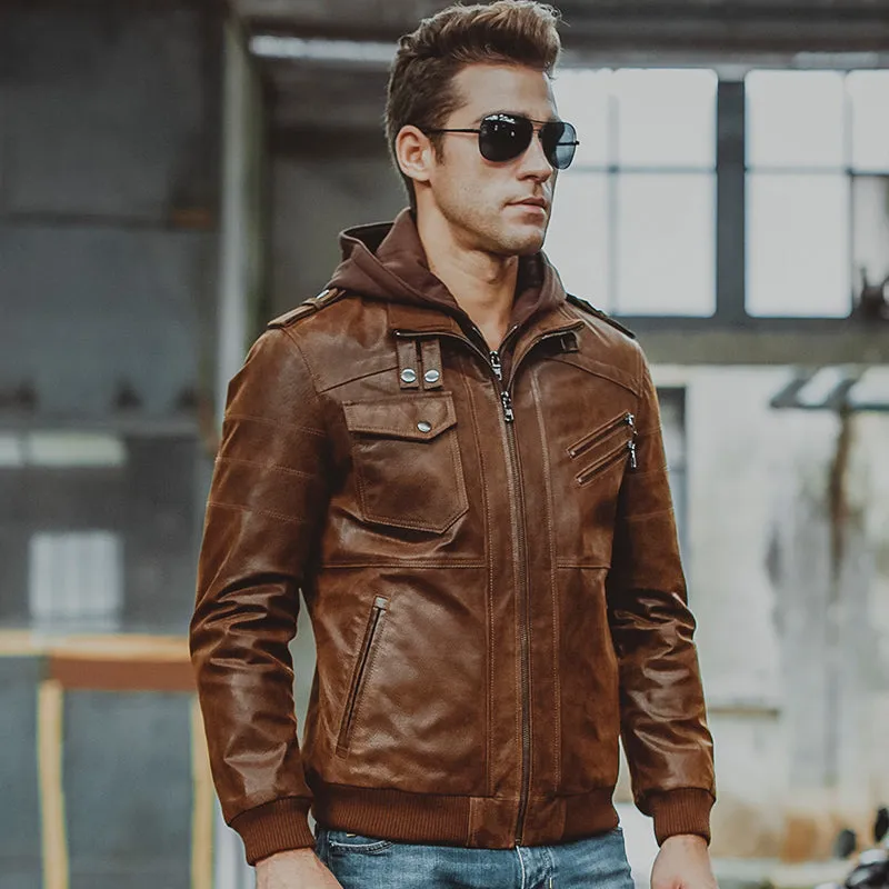 Genuine Leather Motorcycle Hoodie Jackets