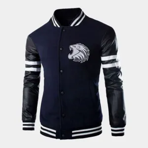 Genuine Quality Best Style High School Navy Leather Long Sleeve varsity Jacket