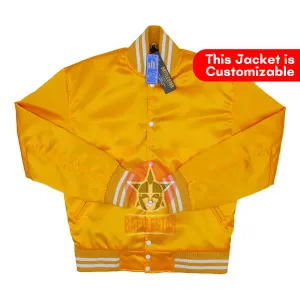 Gold Satin Varsity Baseball Jacket Golden white Rib