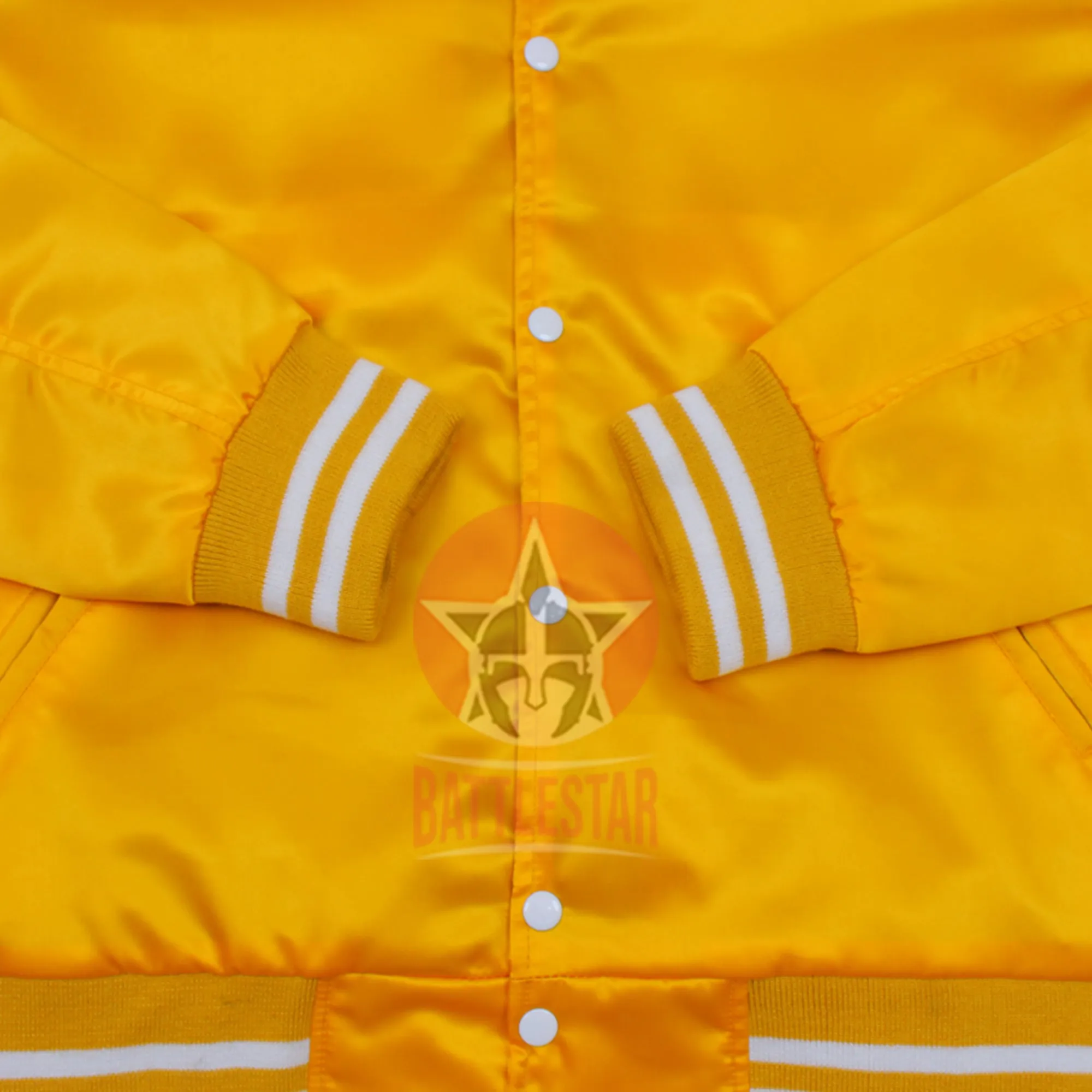 Gold Satin Varsity Baseball Jacket Golden white Rib